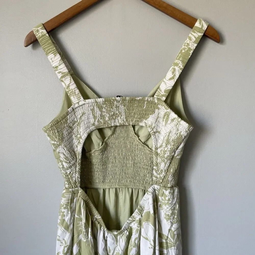 American Eagle Jumpsuit Tropical Floral Print Green White Backless Women's Large - Picture 4 of 13